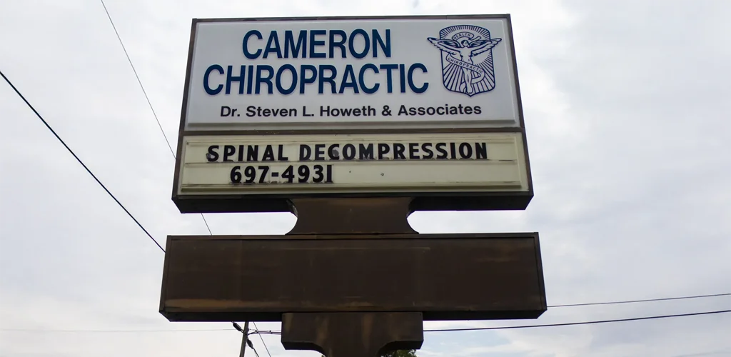 The business sign for the Cameron Chiropractic Clinic Cameron location